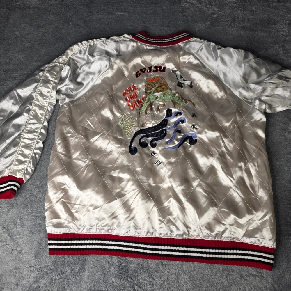 Evisu Mens XXL Reversible Sukajan Jacket Silver Gold Embroidered Quilted Bomber